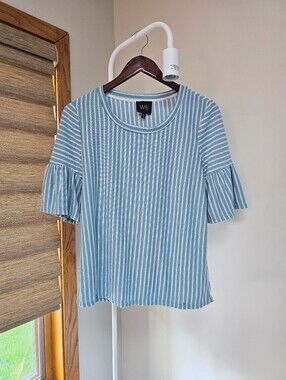 W5 Striped Ruffle Sleeve Top